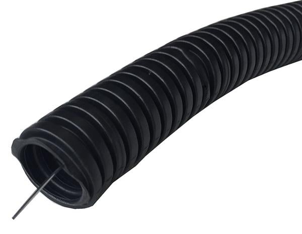 Corrugated tube - flexible conduit 25/18.2 750N UV - black with pull cord - (50 m)