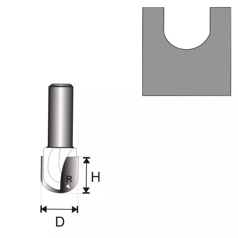 Frézka vidiová do dreva stopka 8mm, D 25,4mm, H 22,5mm, R 12,7 mm