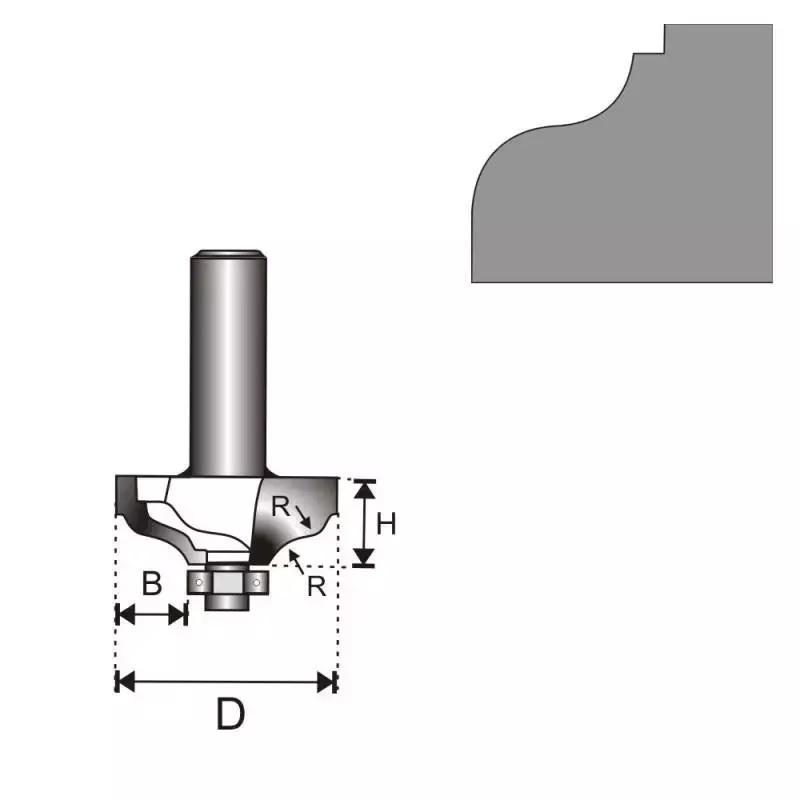 Frézka vidiová do dreva s ložiskom stopka 8mm, D 32, H 12,9,B9,52, R 11,1 mm