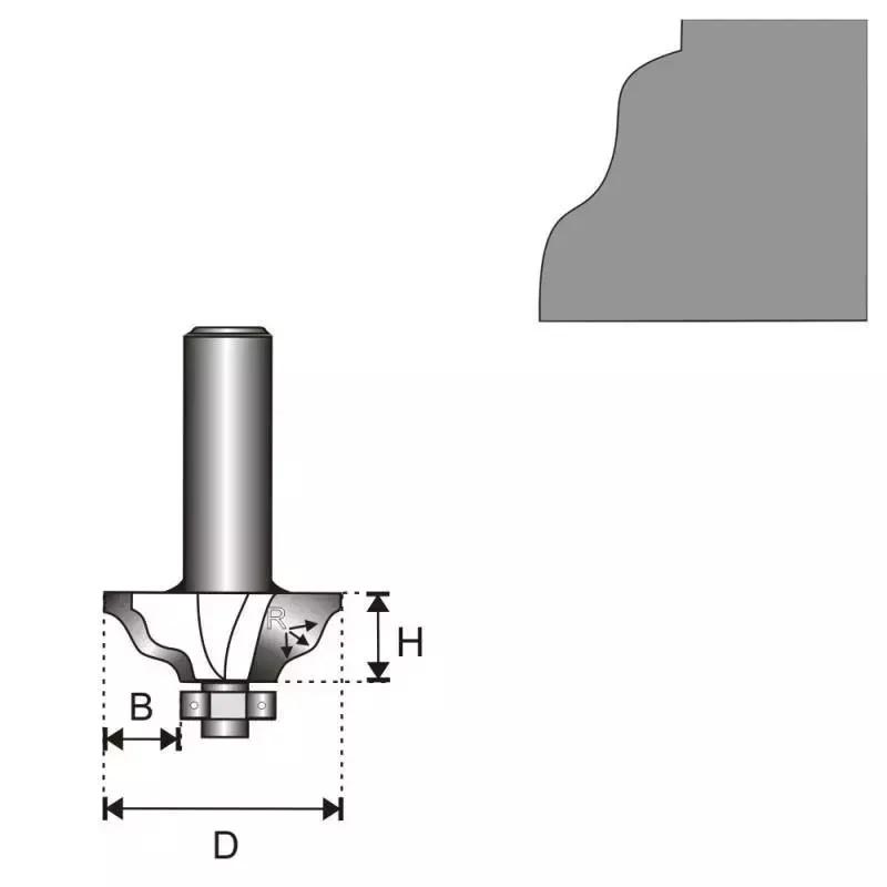 Frézka vidiová do dreva s ložiskom stopka 8, D28,8, H 15,9, B 7,92, R 3,96mm