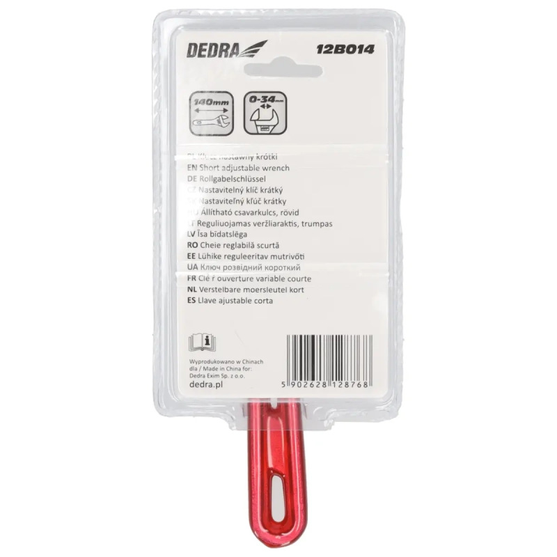 Nastaviteľný kľúč krátky 140 mm, rozsah čeľustí 0-34 mm, CRV 3