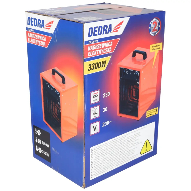 Elektricky ohrievač vzduchu 1650/3300W, termostat, funkcia ventilátora 8