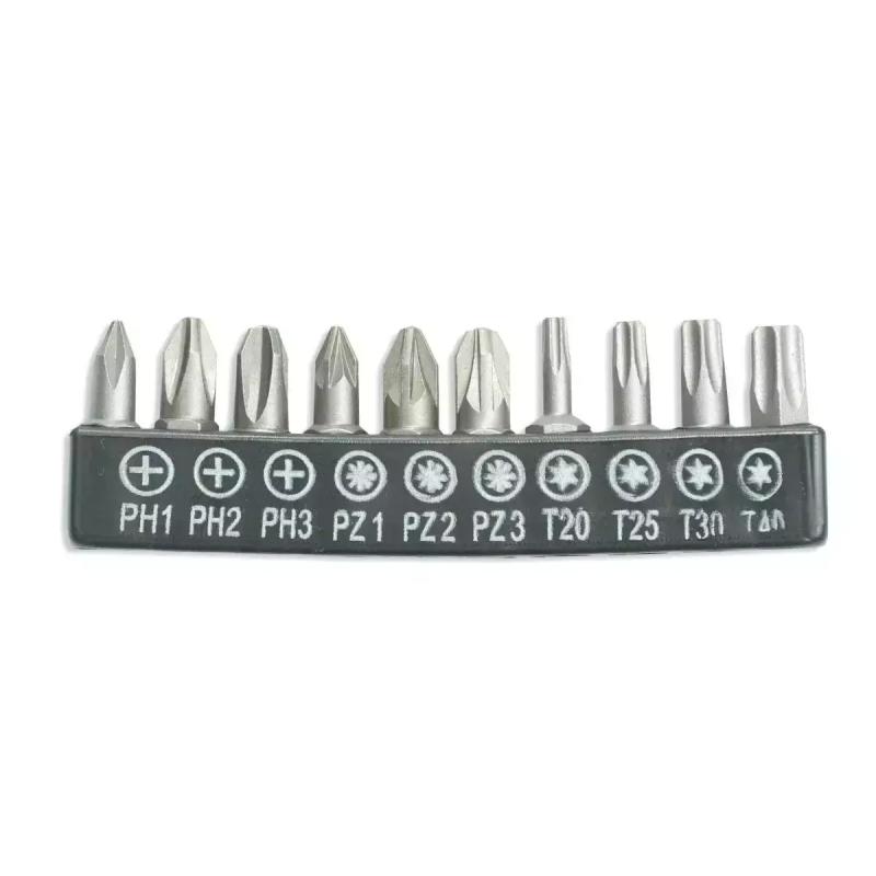 Súprava skrutkových bitov 10ks,25mm:PH1/2/3,PZ1/2/3,T20/25/30/40