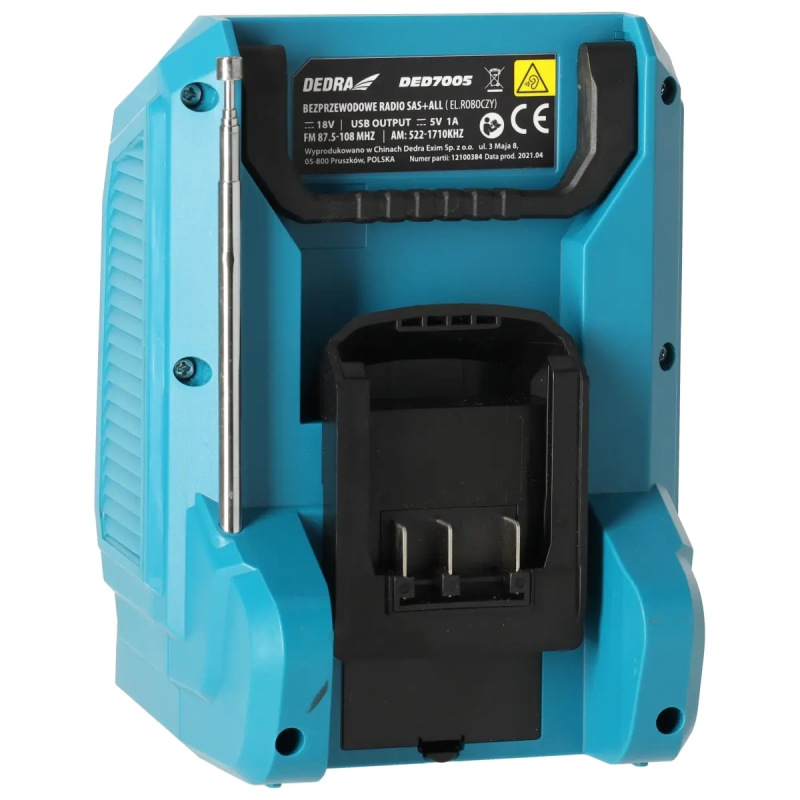 Akumulátorové Bluetooth rádio, USB port 18V 1