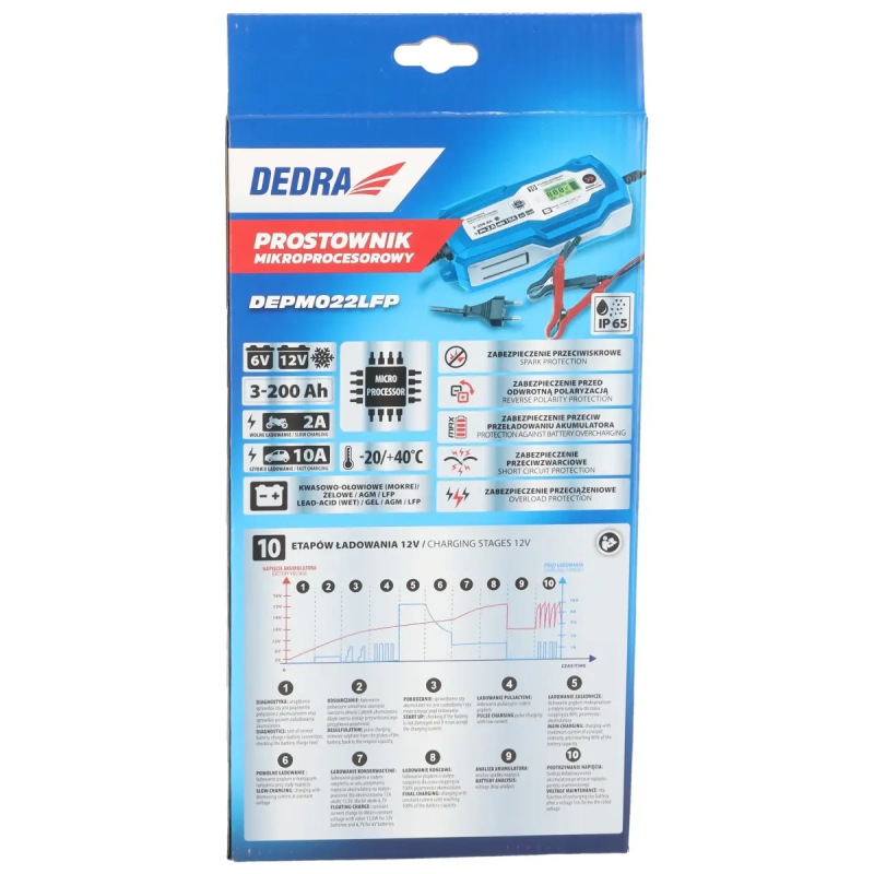 Mikroprocesorový usmerňovač 10A, 6V/12V, 3-200Ah, LCD LFP 9