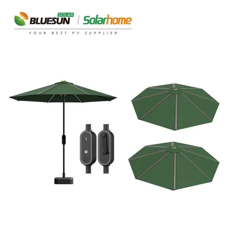 Solární kulatý deštník Bluesun. Slunečníky s USB nabíječkou a LED osvětlením.