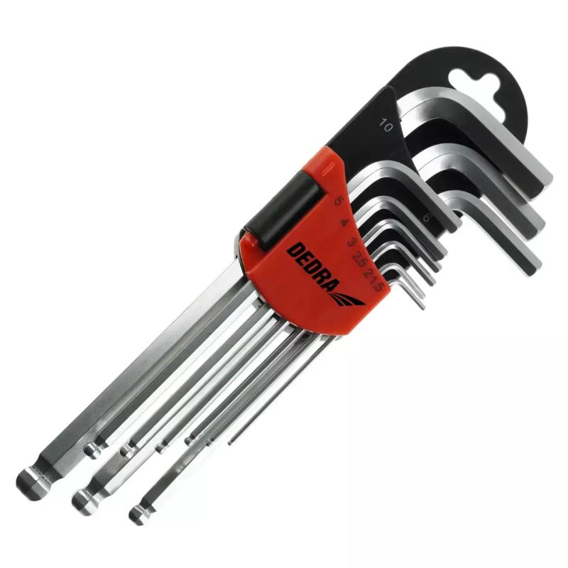 Šesťhranné kľúče gulička dlhé 1,5 – 10 mm súprava 9 ks, CRV