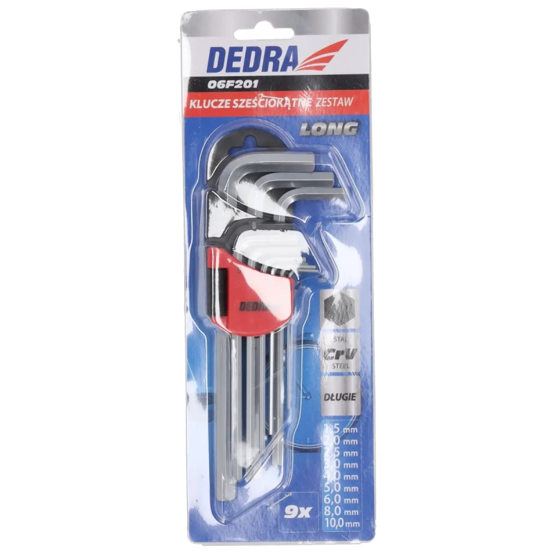 Šesťhranné kľúče dlhé 1,5 – 10 mm, súprava 9 ks, CRV 2