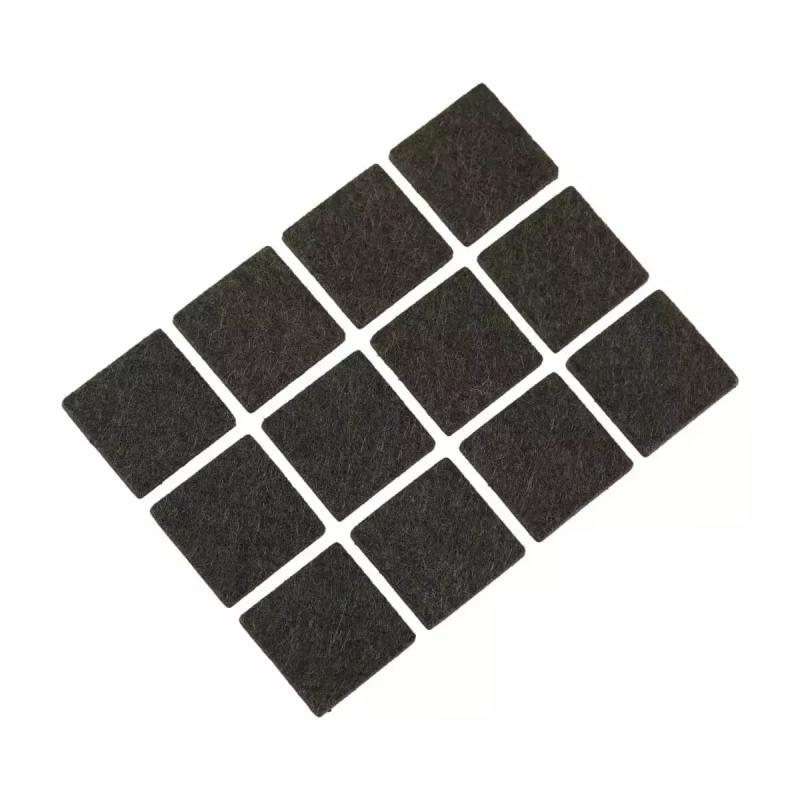 Samolepiace plsťové podložky, súprava 12 ks, štvorcové 25 mm, hnedé