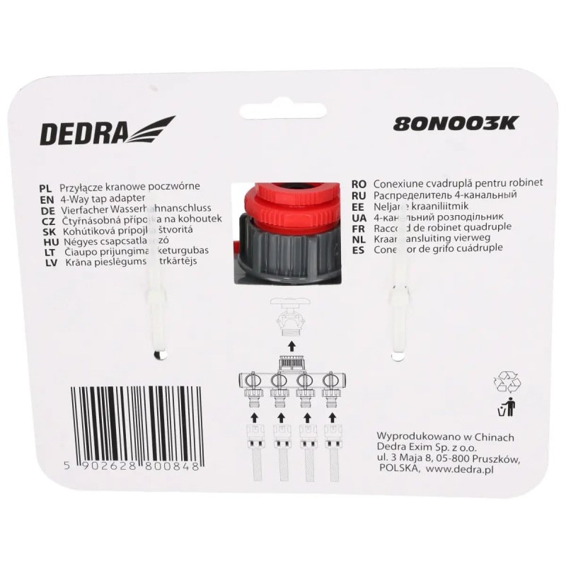 Kohútiková prípojka štvoritá 1/2"-3/4"-1", na karte 4