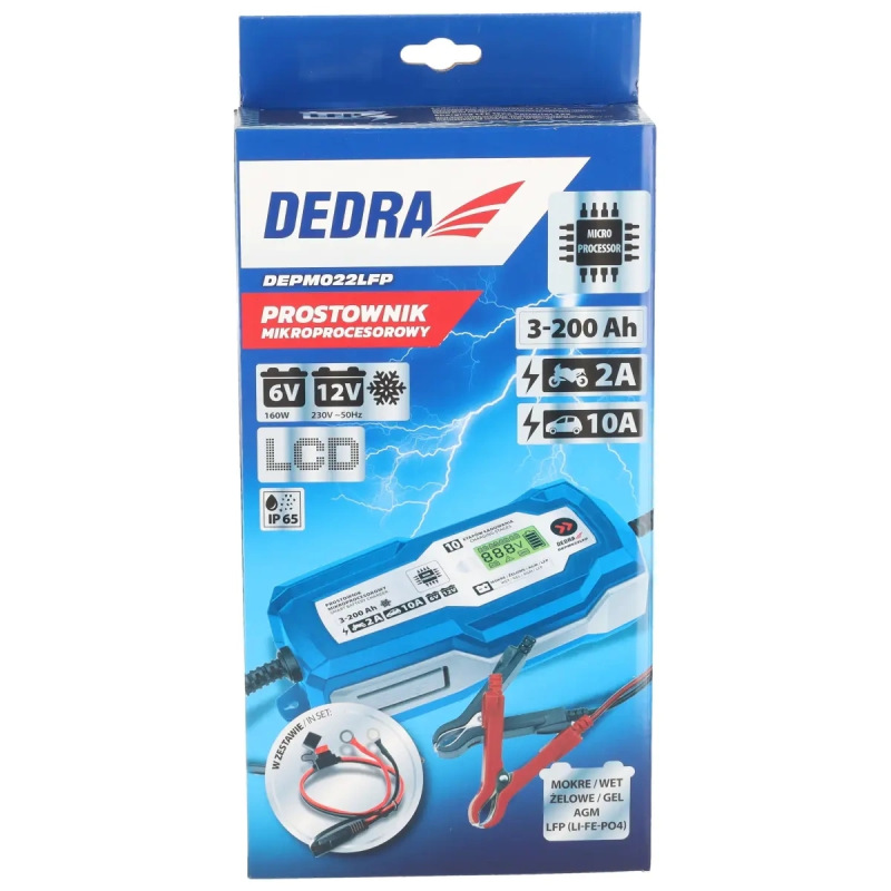 Mikroprocesorový usmerňovač 10A, 6V/12V, 3-200Ah, LCD LFP 8